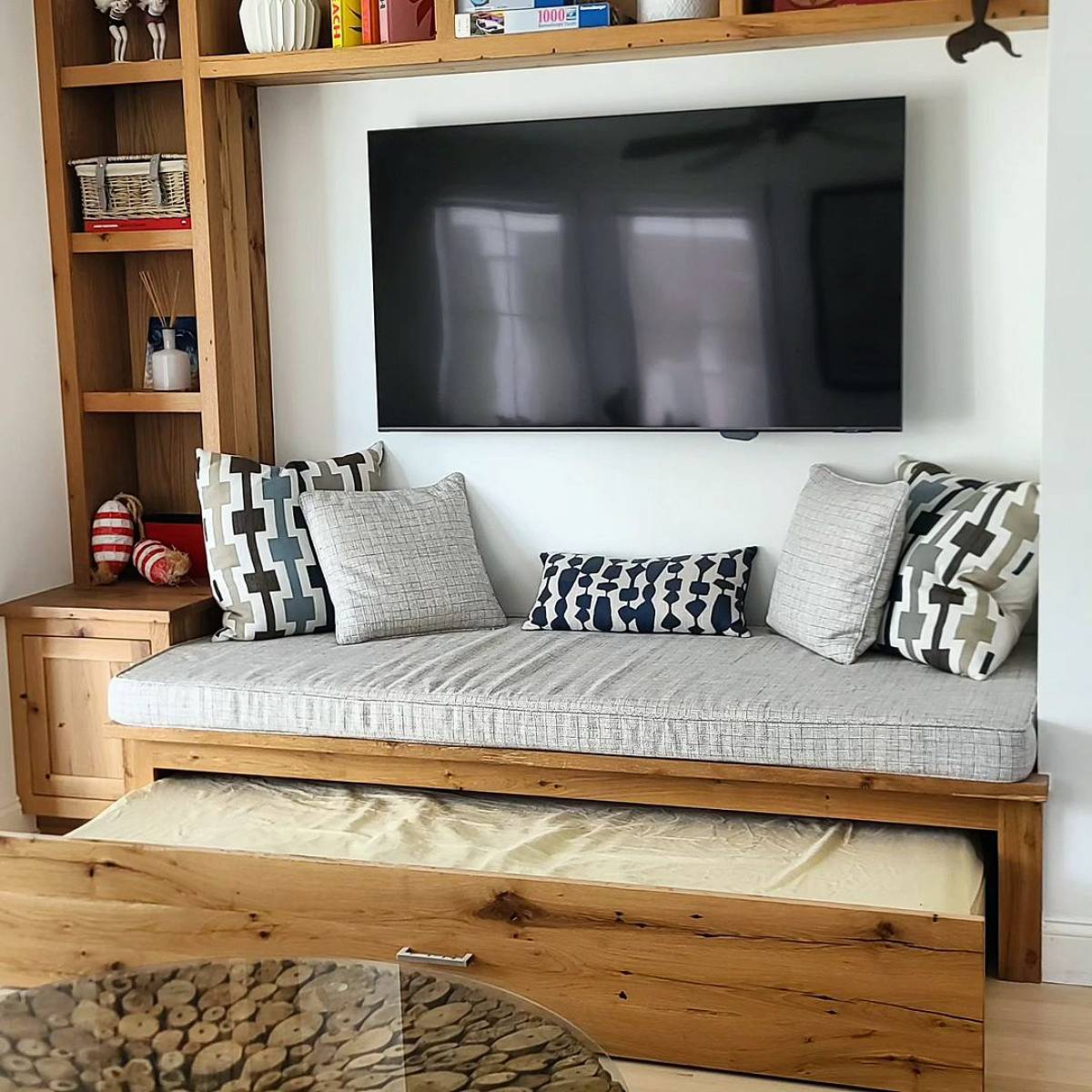 Under TV Seating With Pull-Out Bed