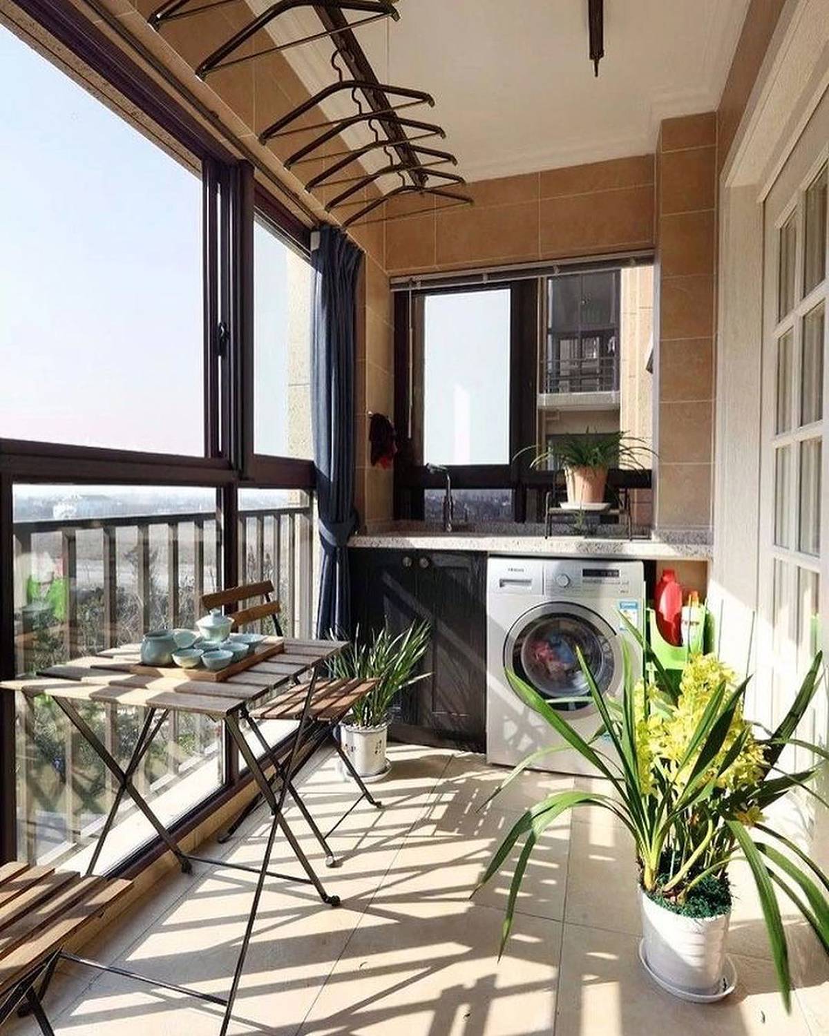 laundry area in an enlosed balcony