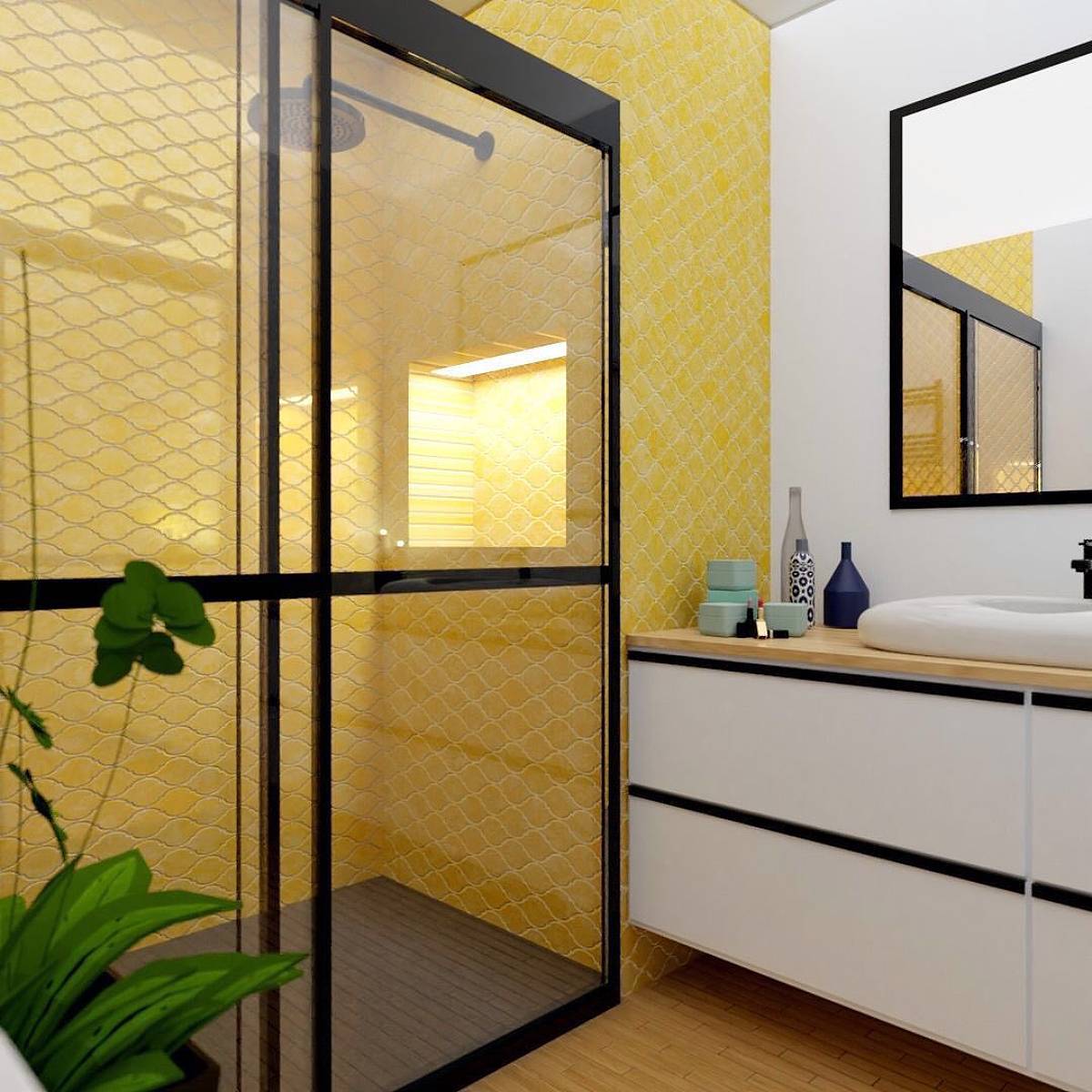 Bathroom with yellow arabesque tiles