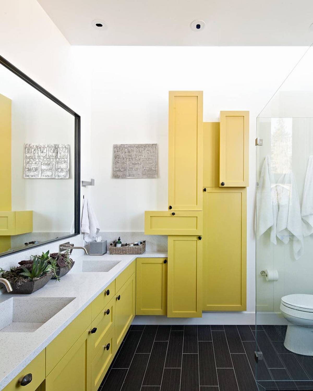 Bathroom with yellow cabinets