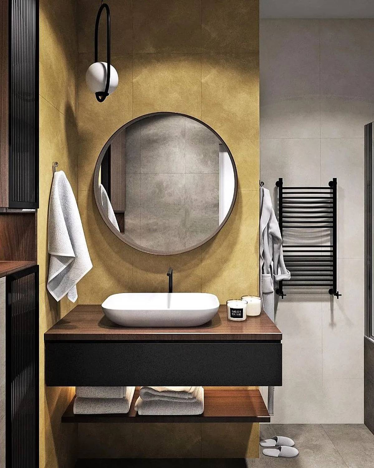 Cloudy yellow bathroom wall