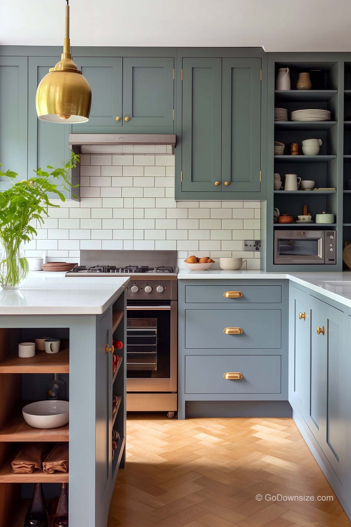 kitchen island with shelves