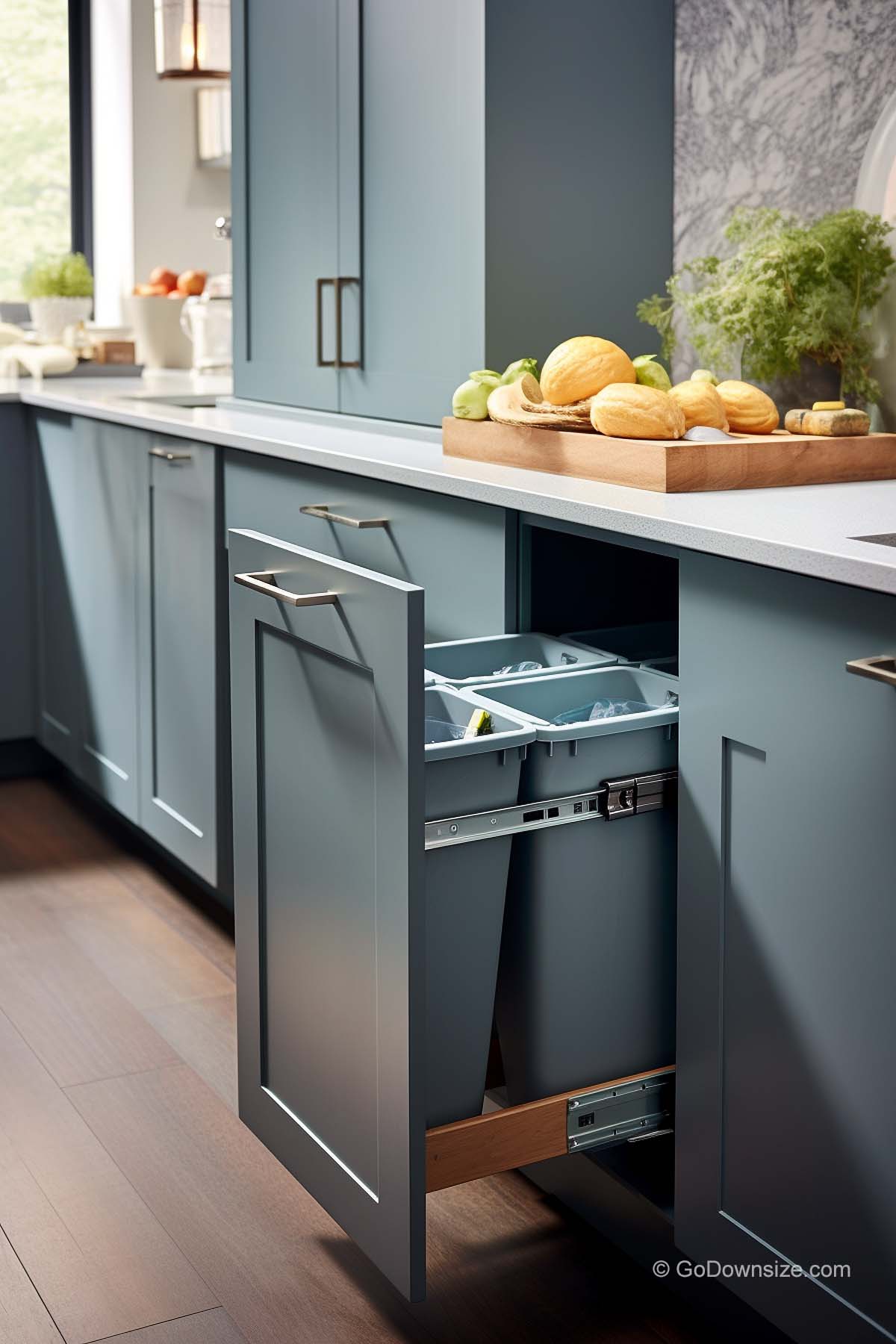 Pull-out cabinet with receptacle bins