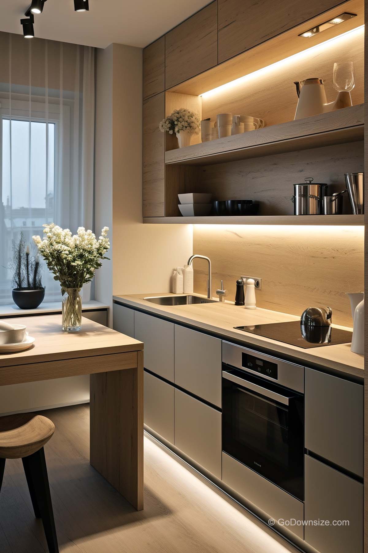 wooden shelf with LED