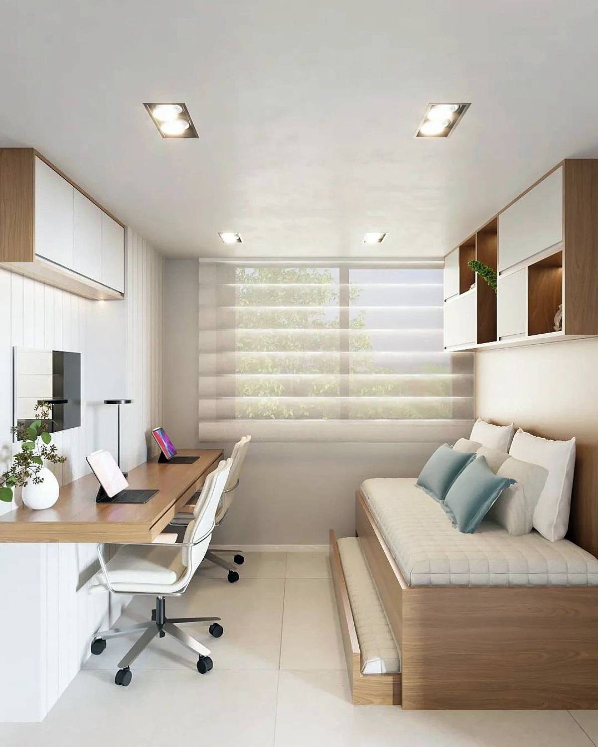 Wooden desk and trundle bed