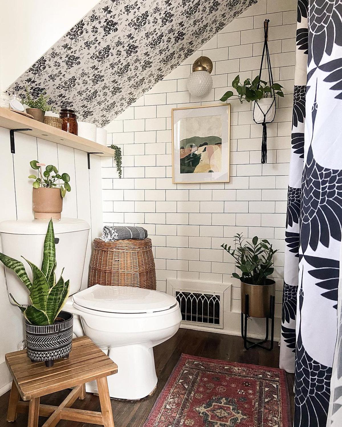 bathroom with sloped ceiling wallpaper