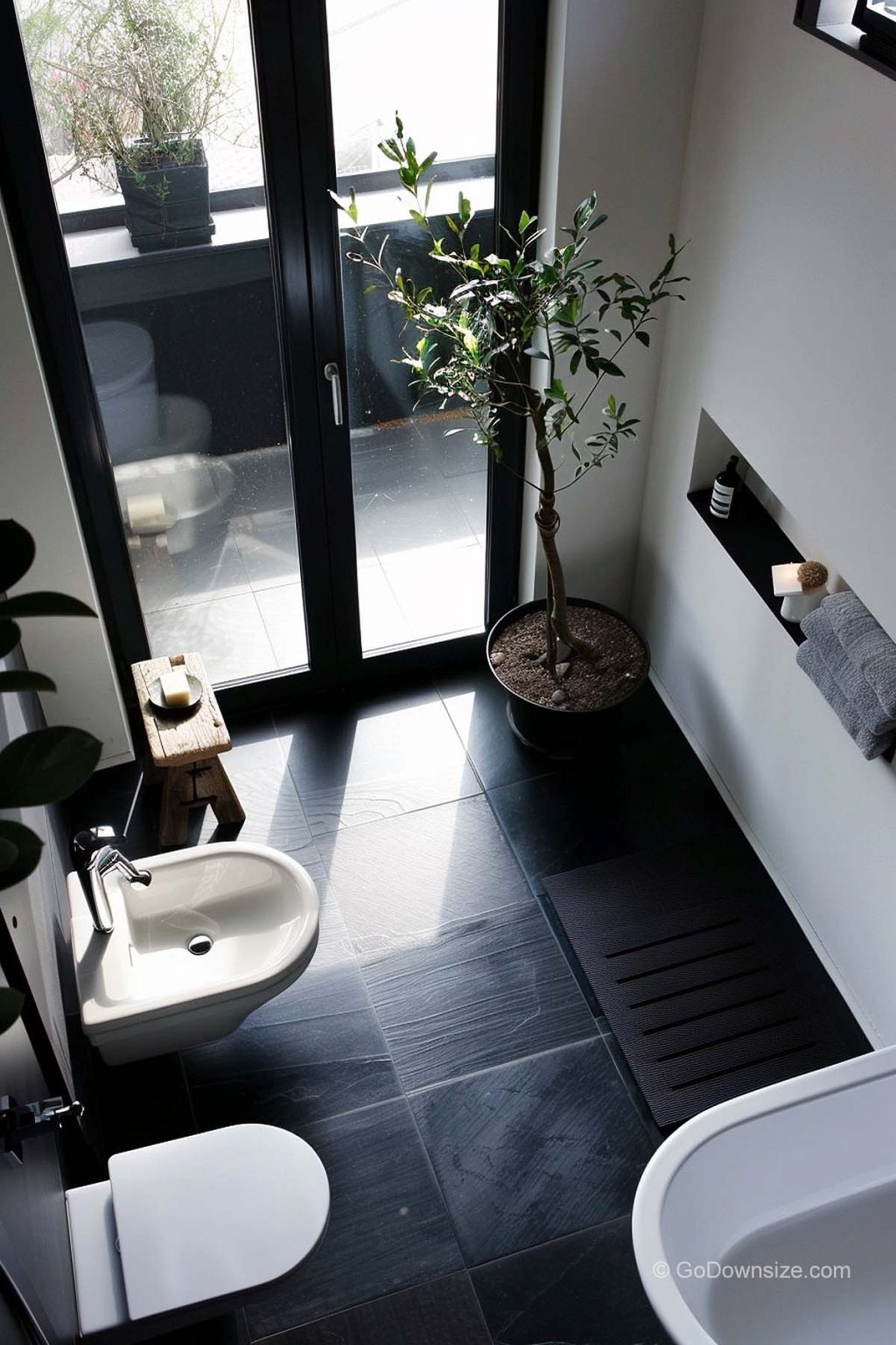 31 Bathrooms With Black Floors That Look Amazing | GoDownsize