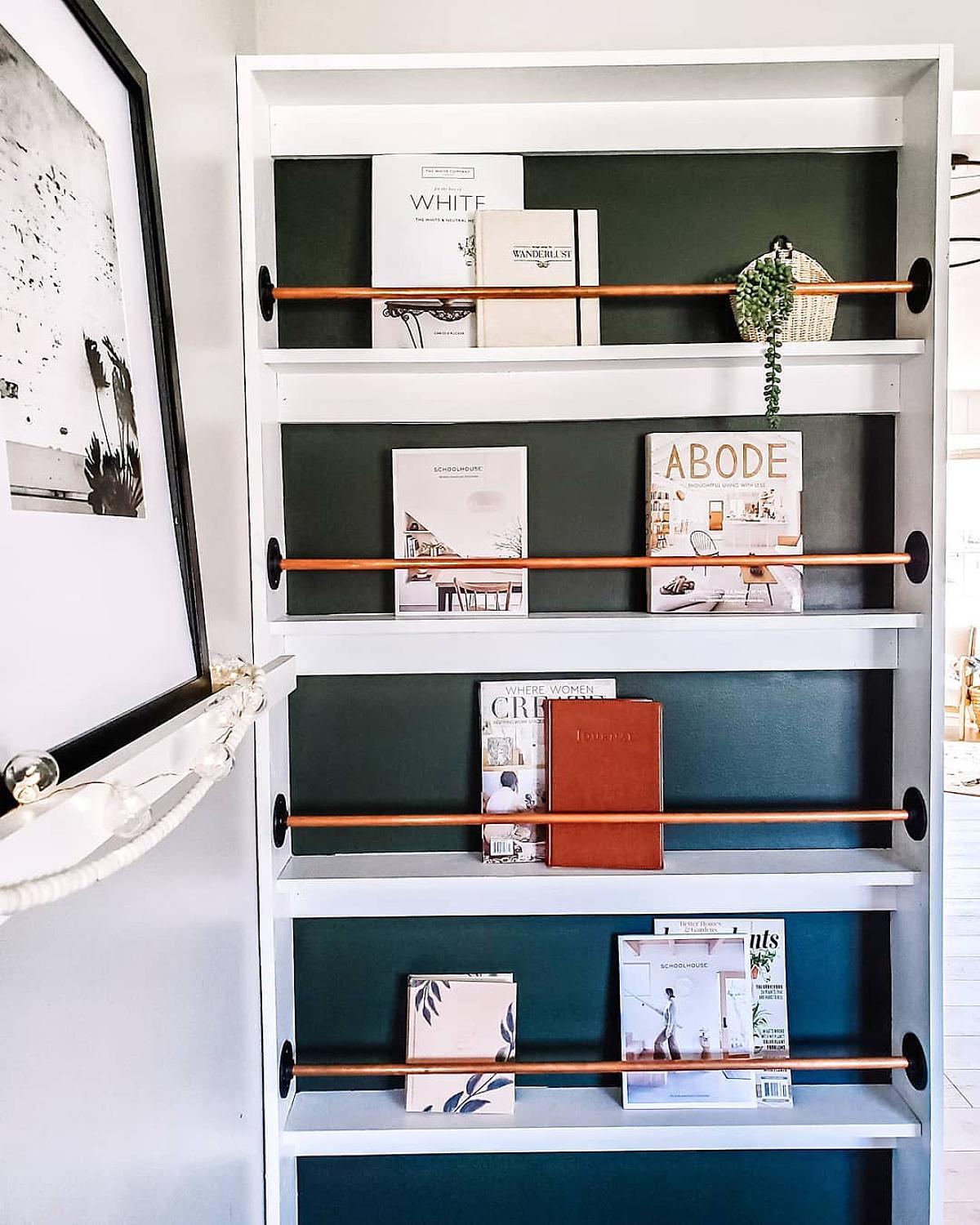 bookshelves with metal rod