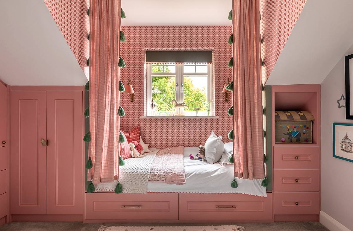 compact storage bed with curtains