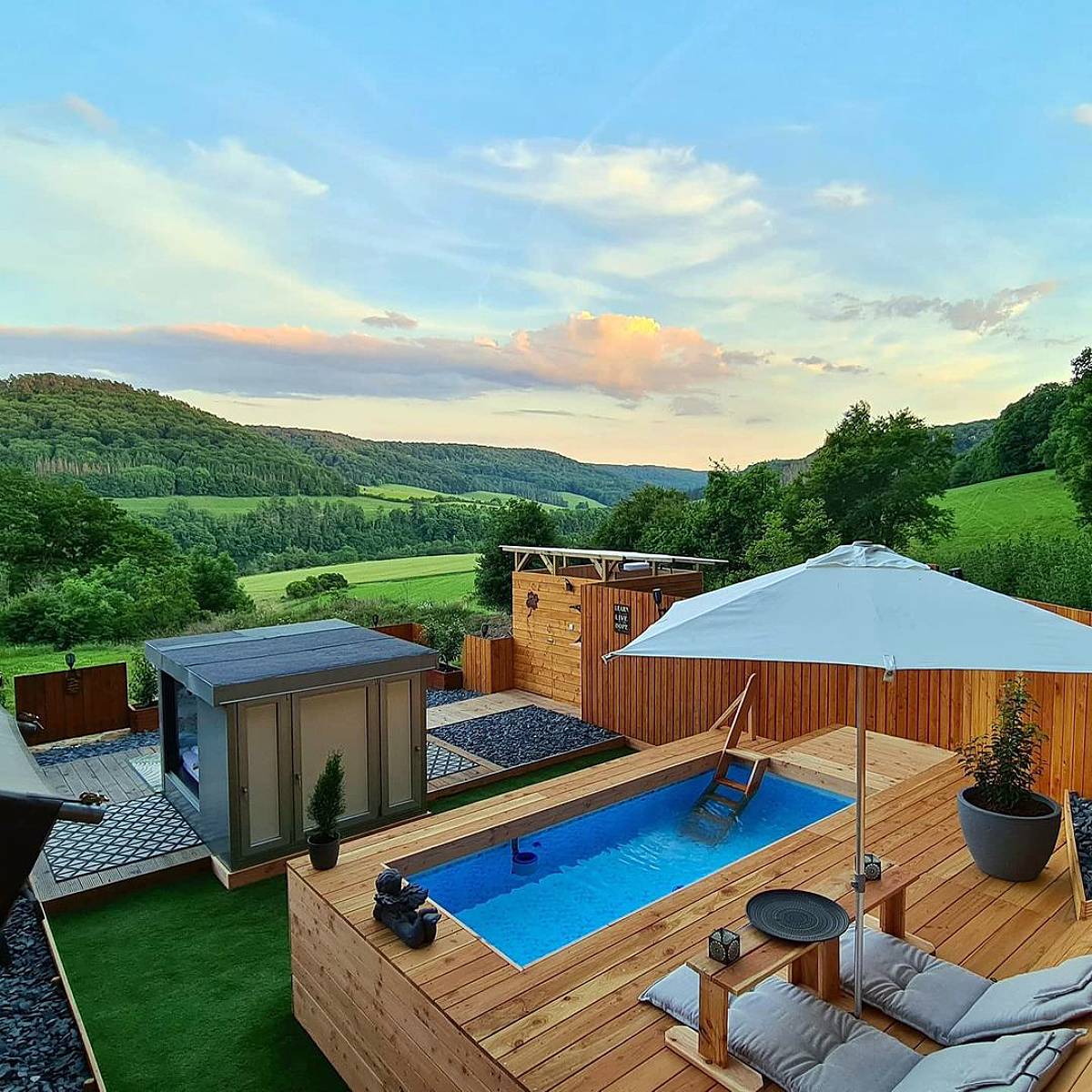 elevated wooden pool
