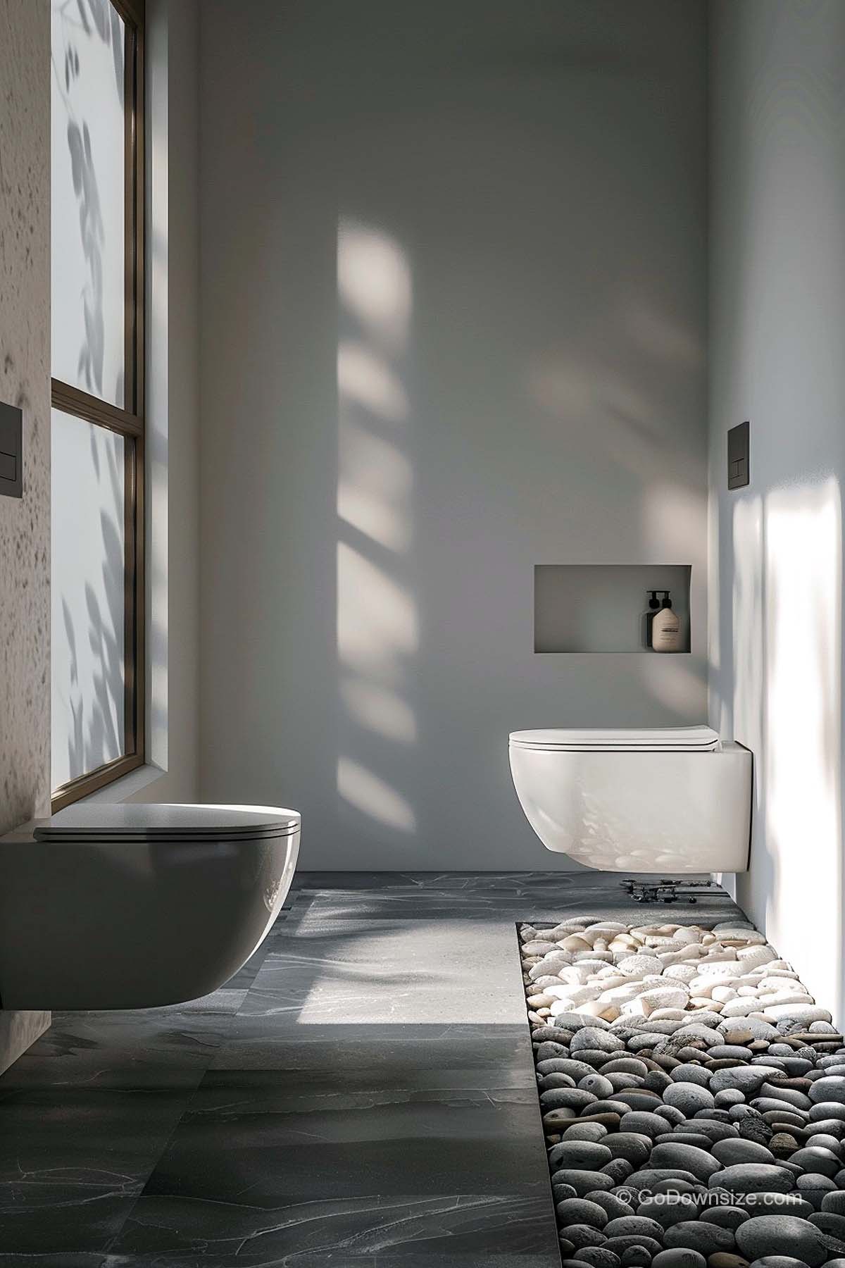 lime stone and gray tiles bathroom floor