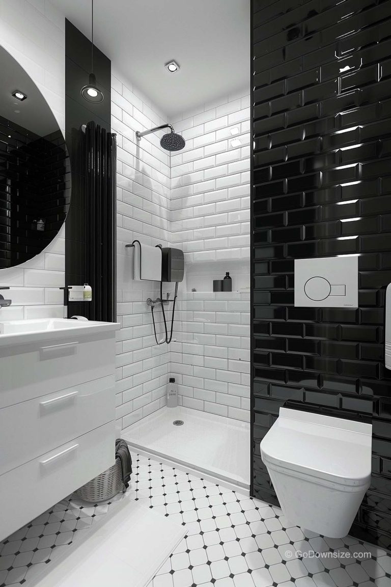 29 Small Black & White Bathrooms That Look Amazing | GoDownsize
