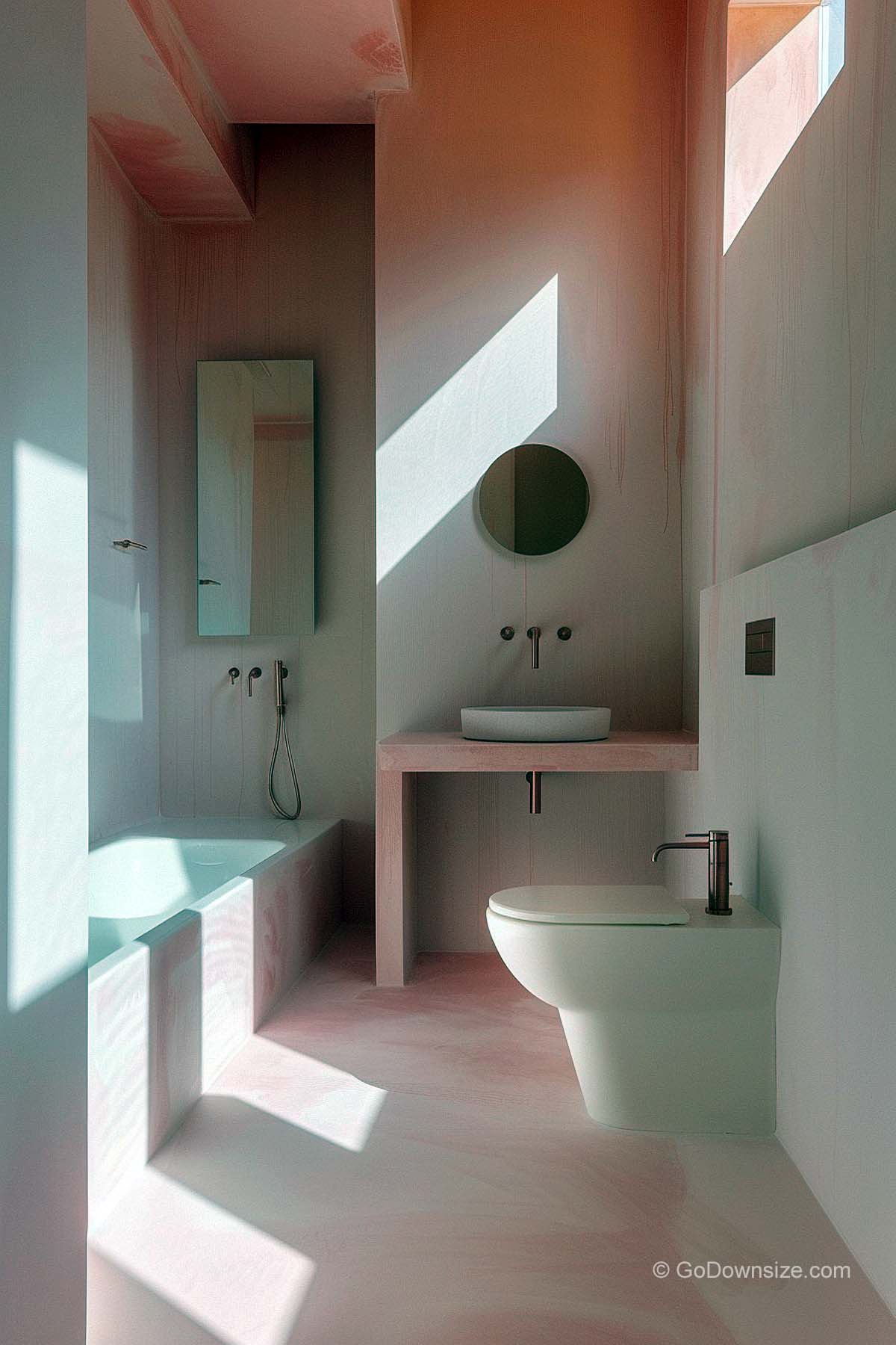 minimalist pink and white bathroom
