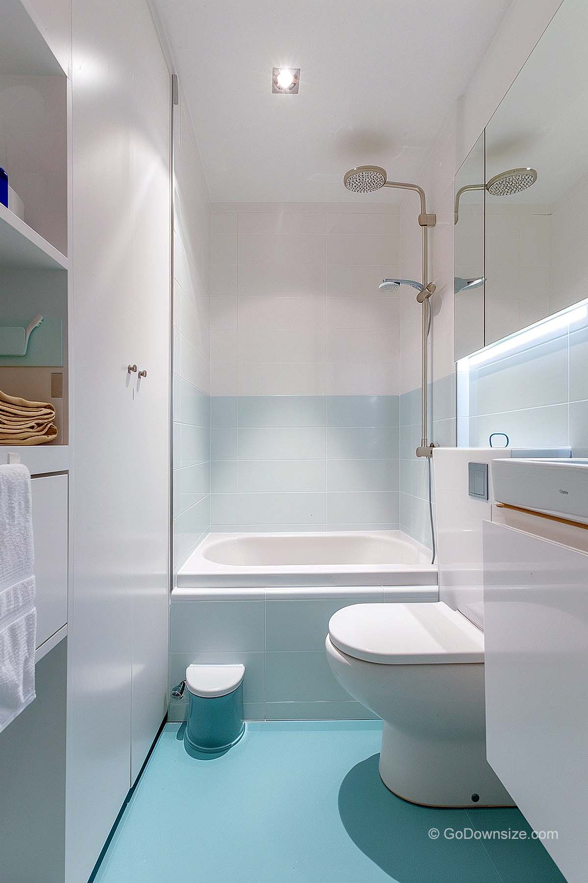 painted blue bathroom floor