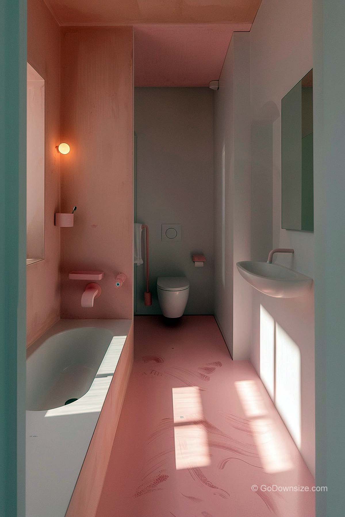 pink and white bathroom