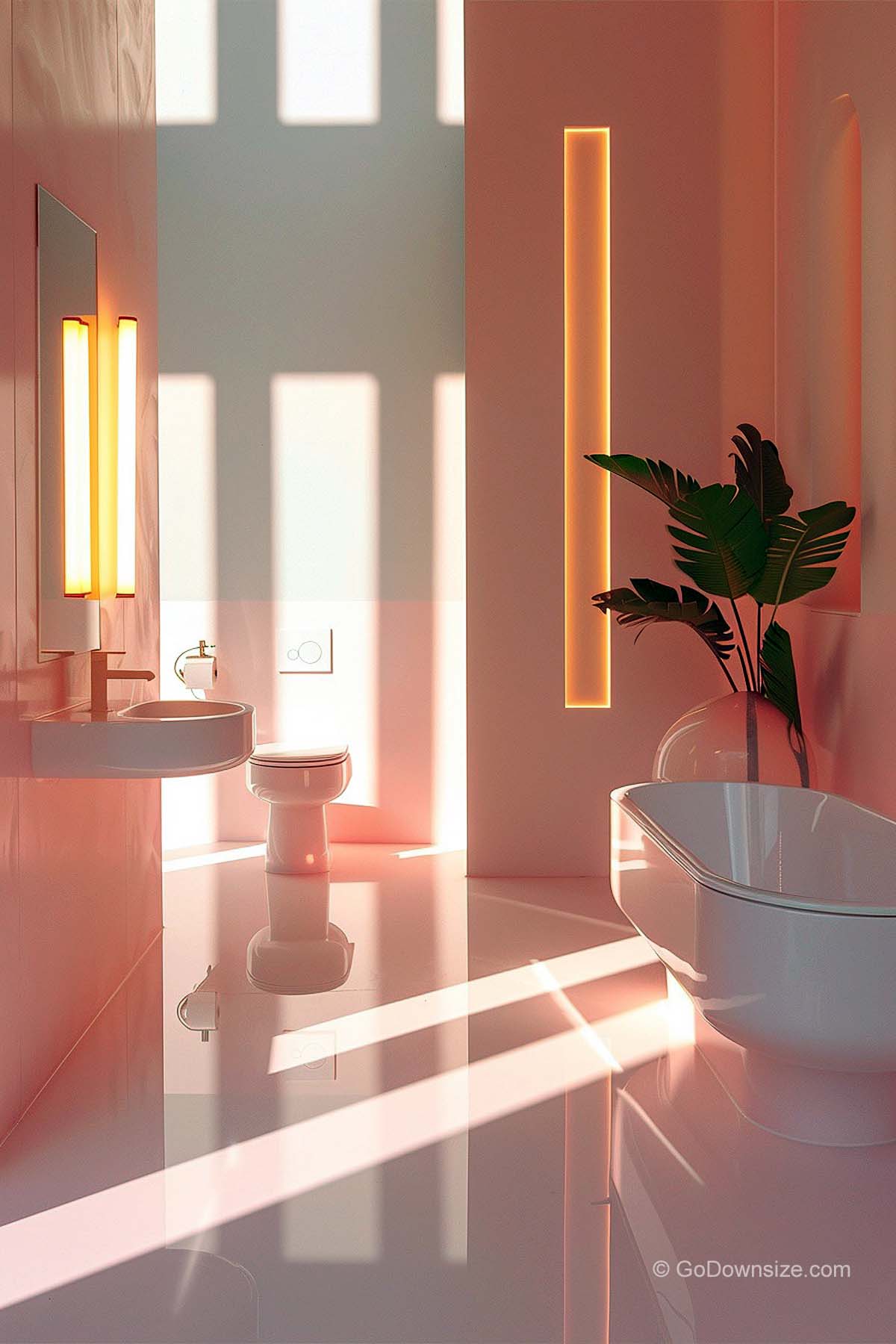 pink bathroom with cozy lightings