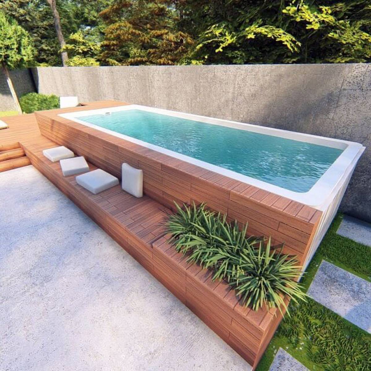 pool with built-in seating