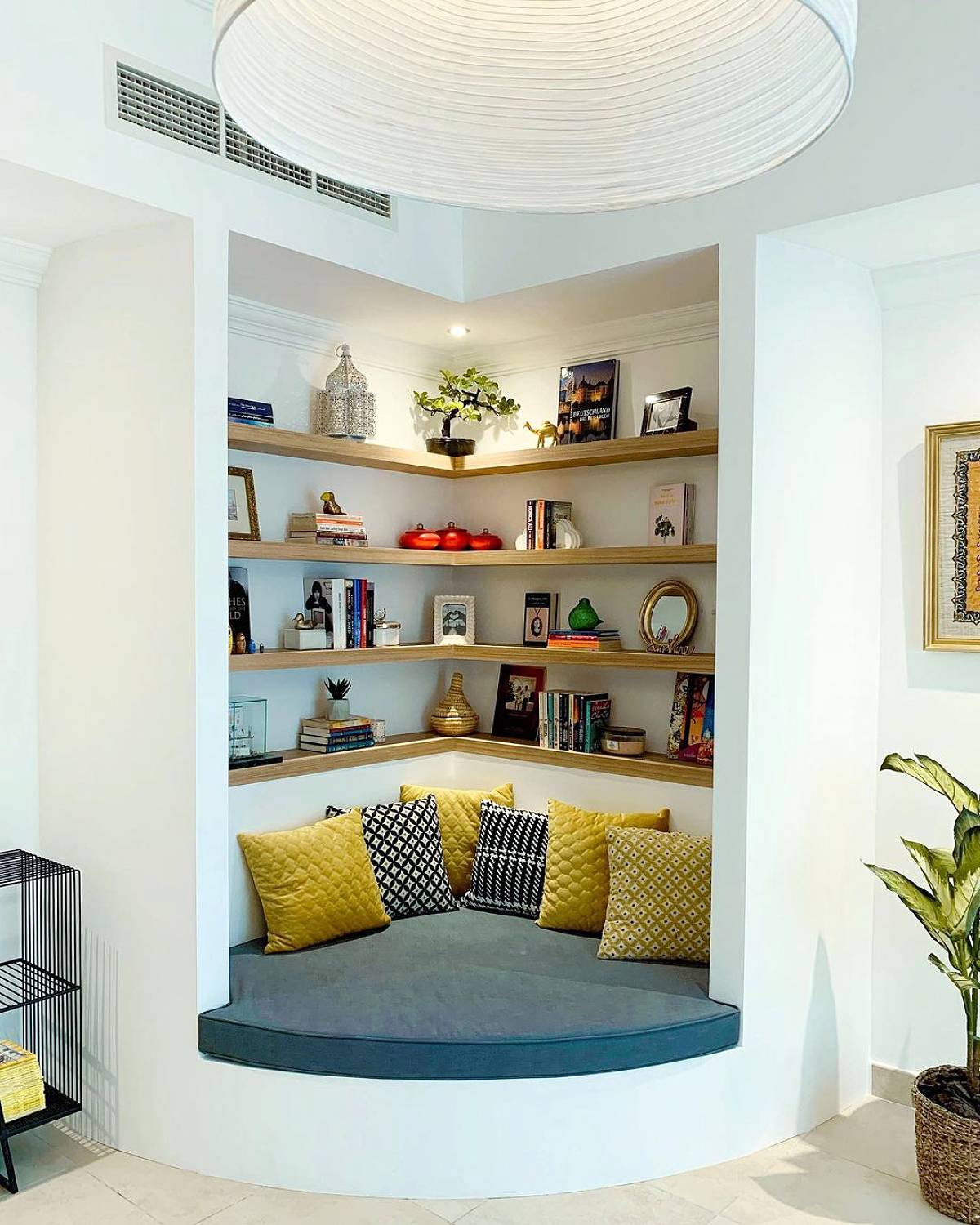 reading nook with floating shelves
