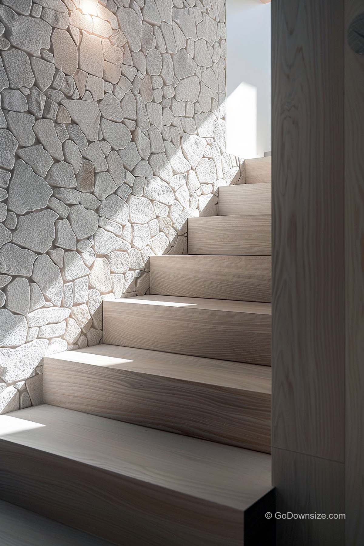 staircase with 3D stone wallpaper