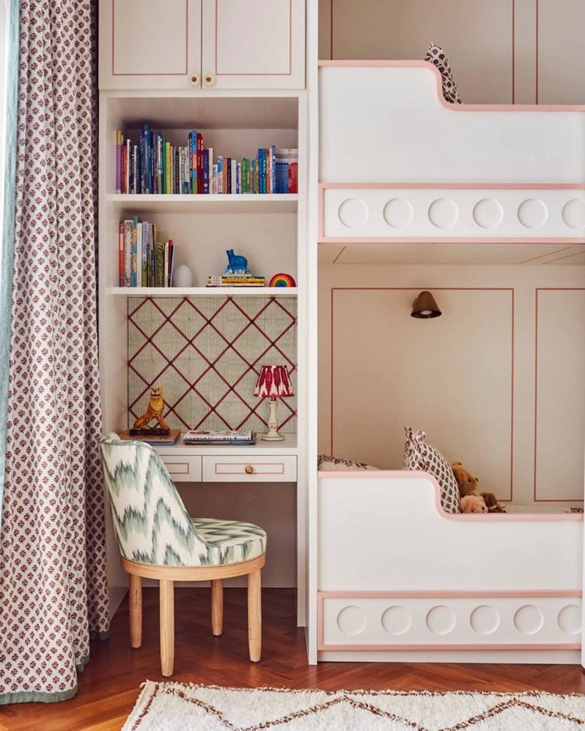 study corner with built-in bookshelves and cabinet