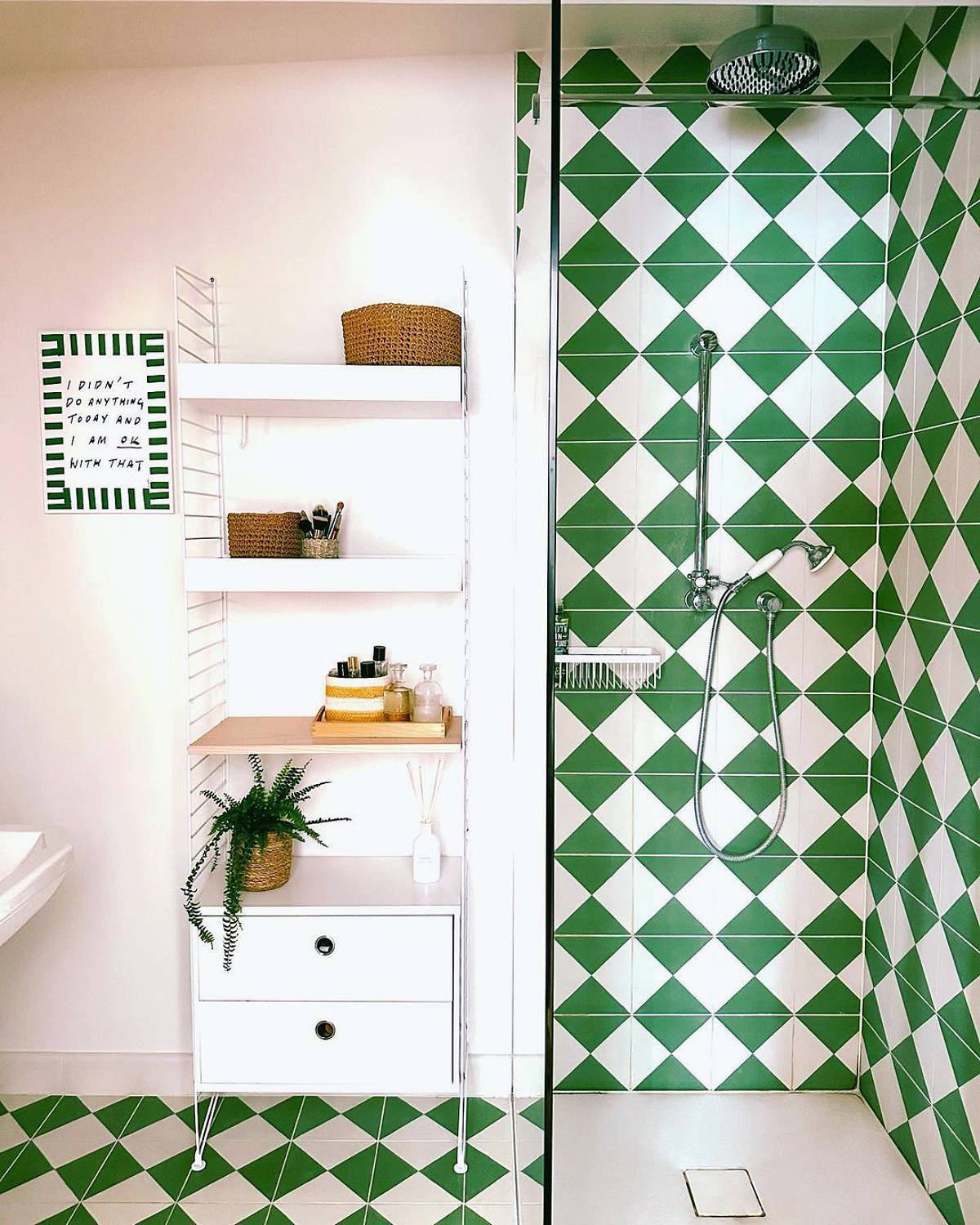 white and green tiles