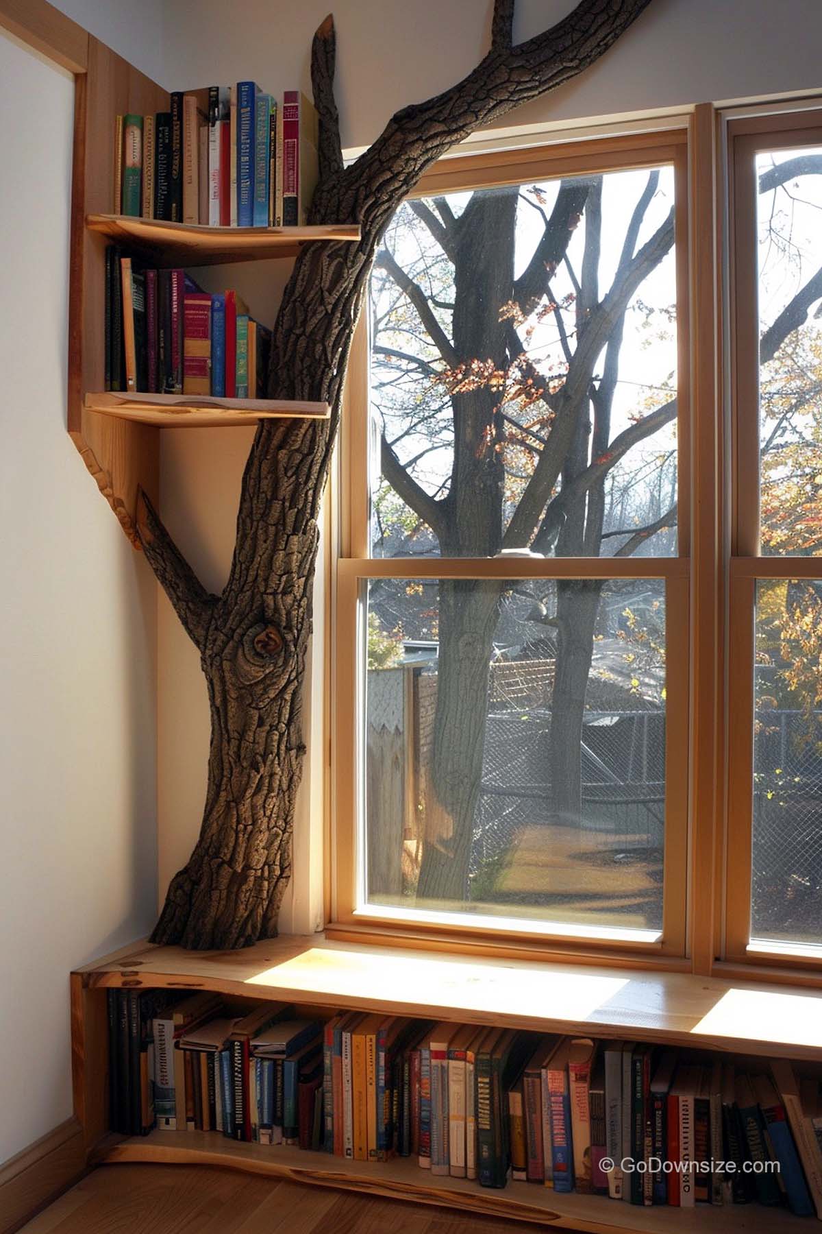 window bench with book storage