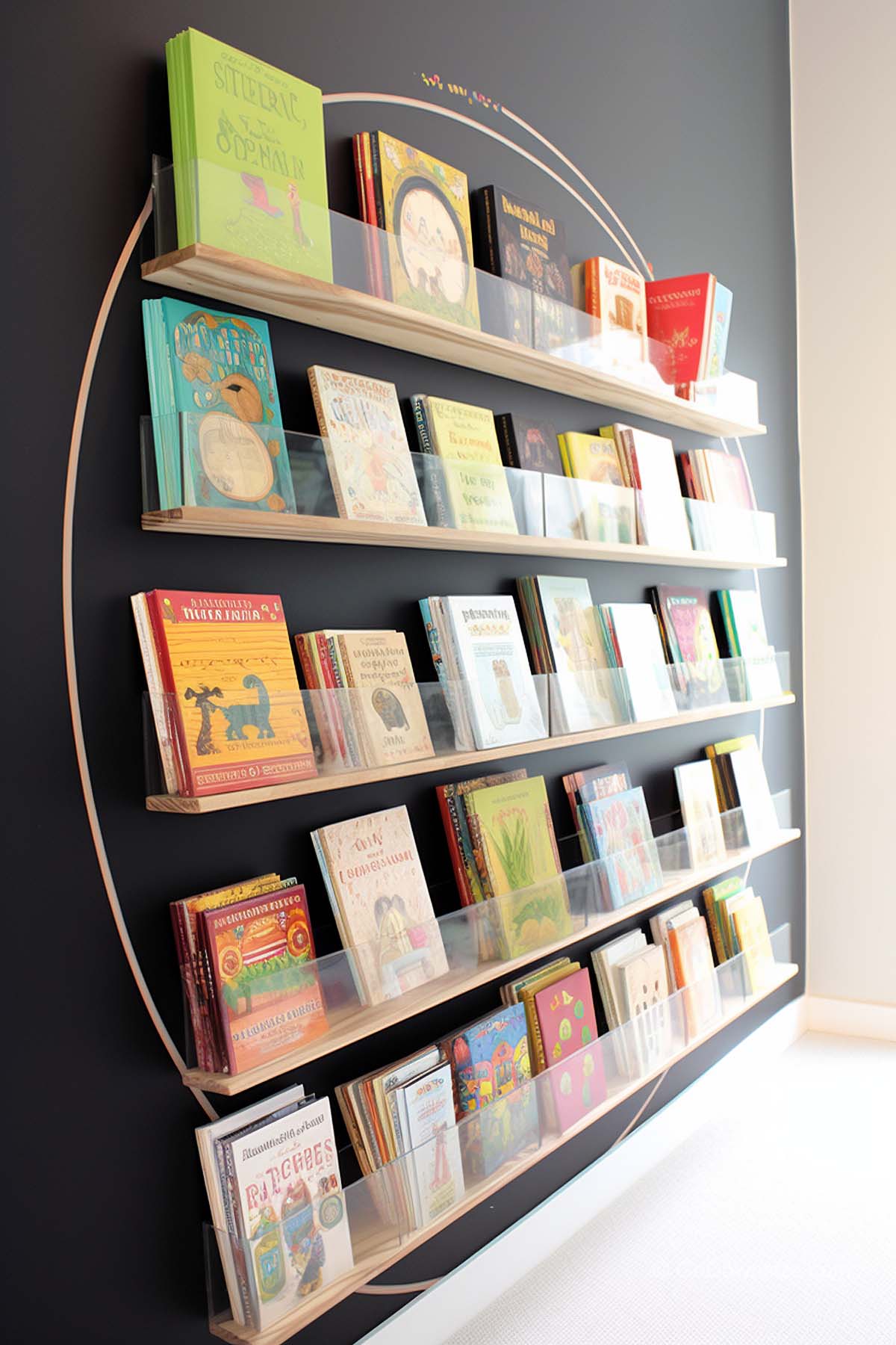 wood and clear bookshelves