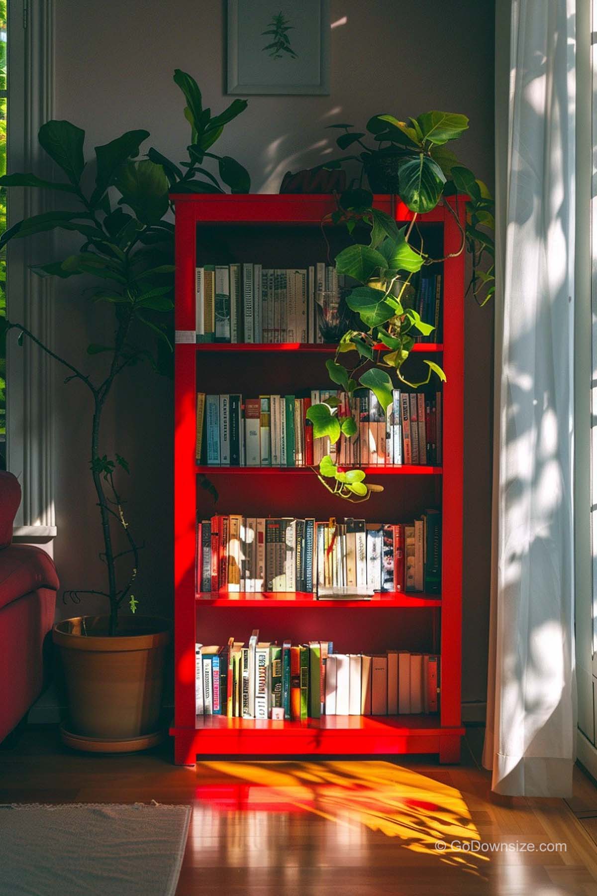 red bookcase