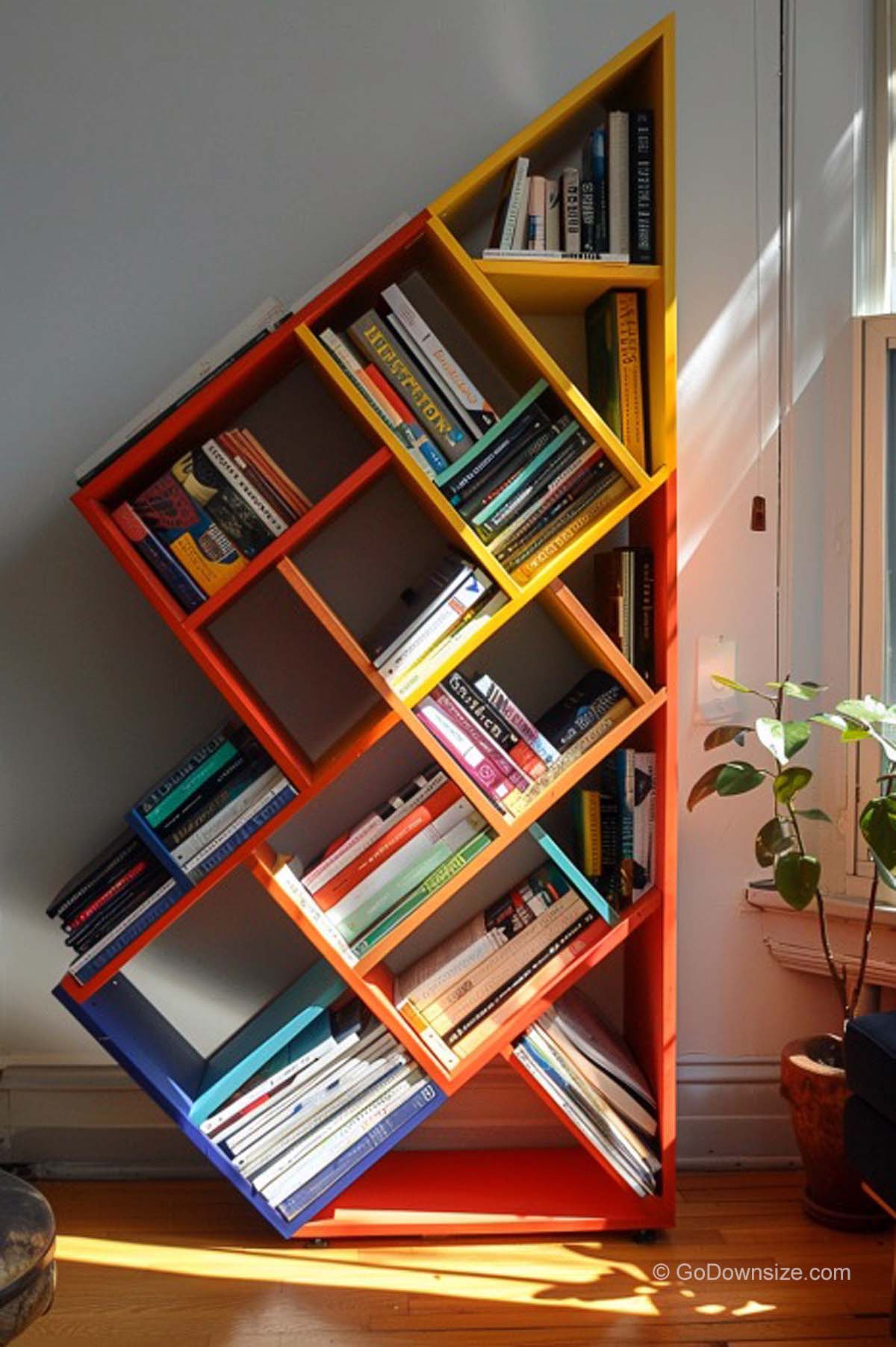 tilted bookshelves