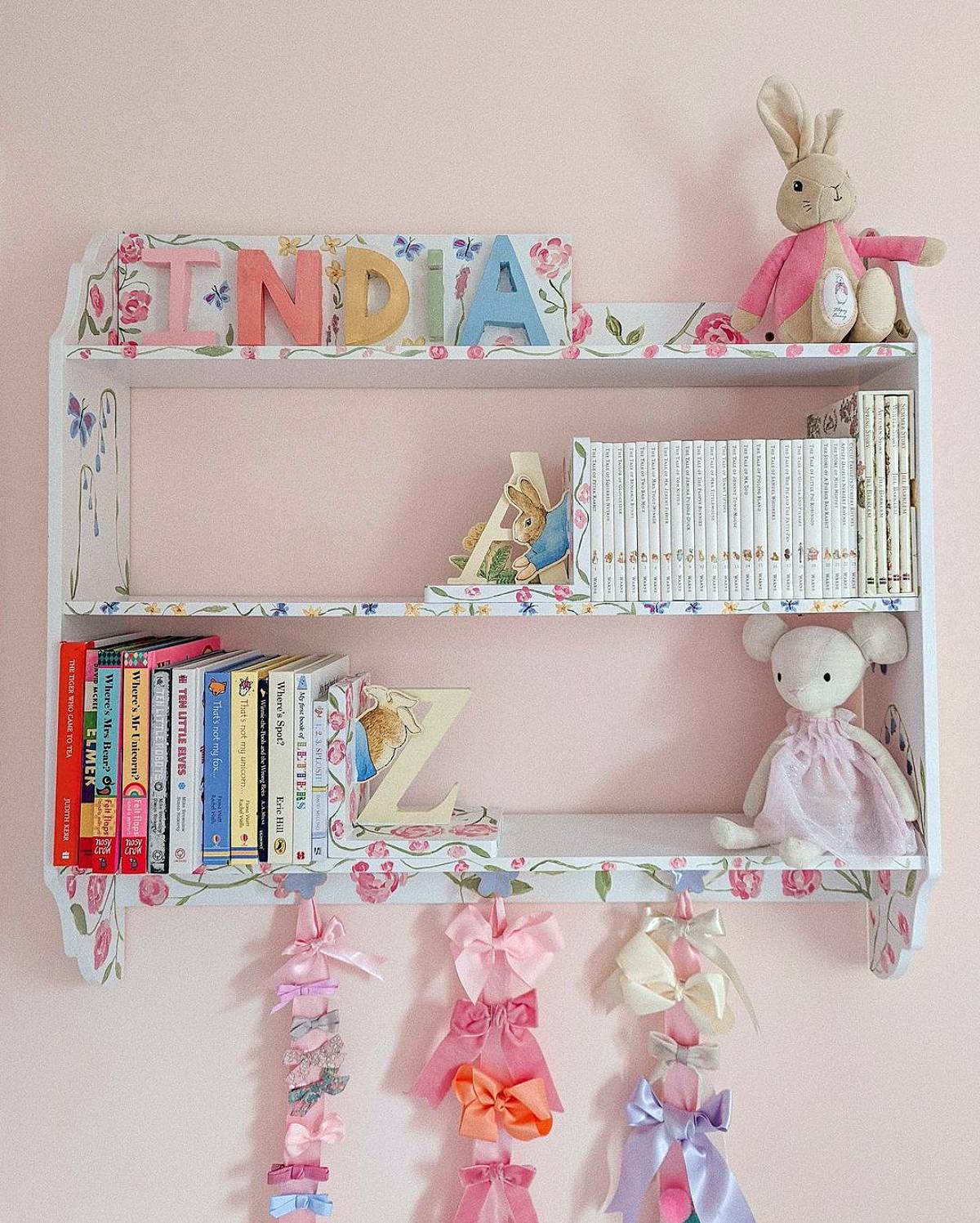 wall shelves with painted flowers