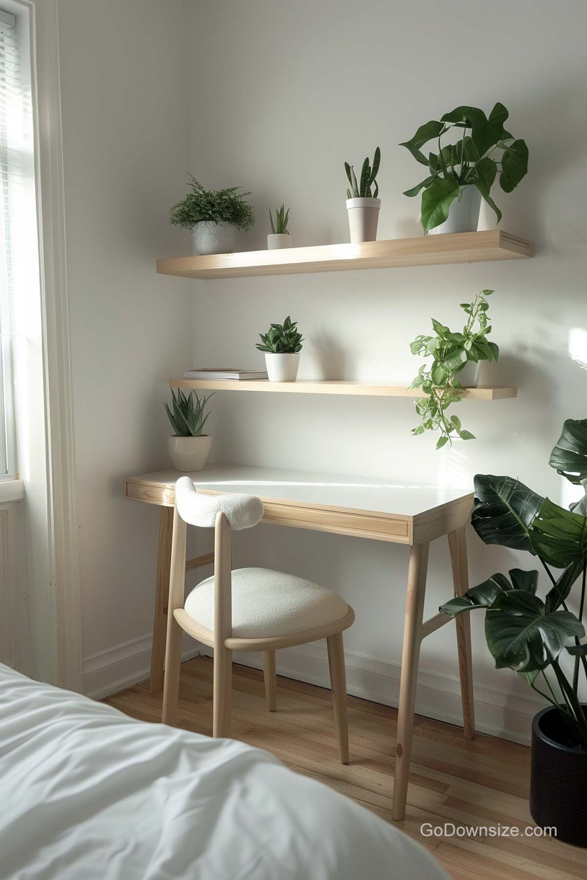bedroom office with plants