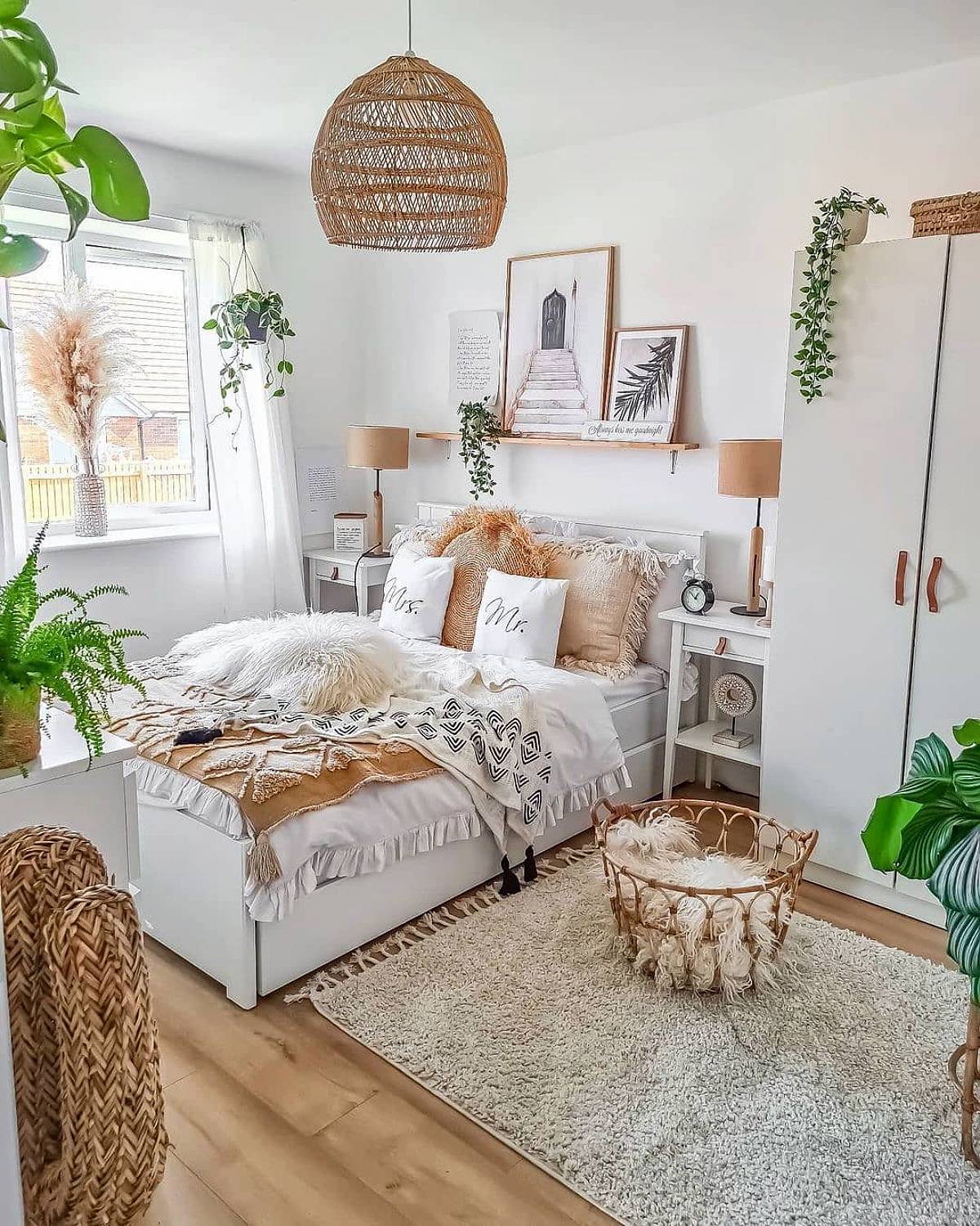 bright bedroom with plants