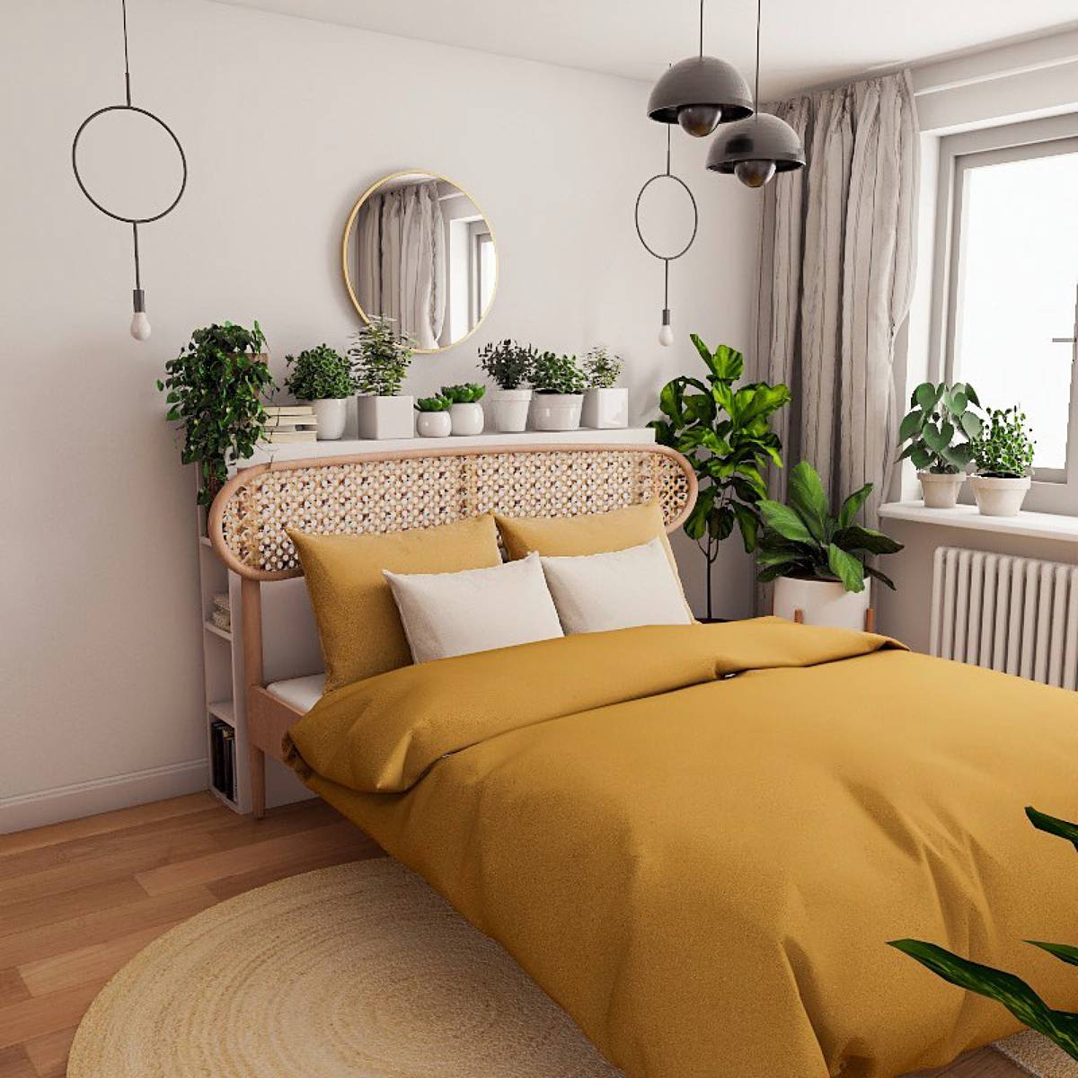 plants above headboard