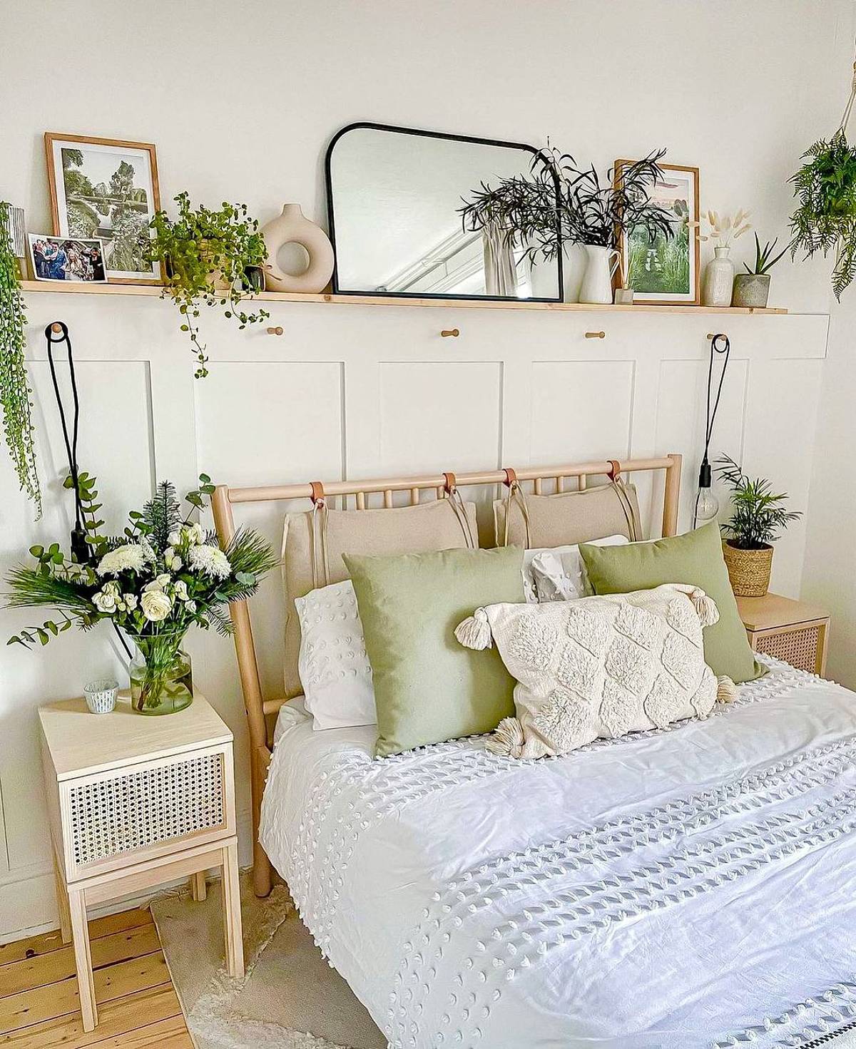 plants around bamboo frame bed