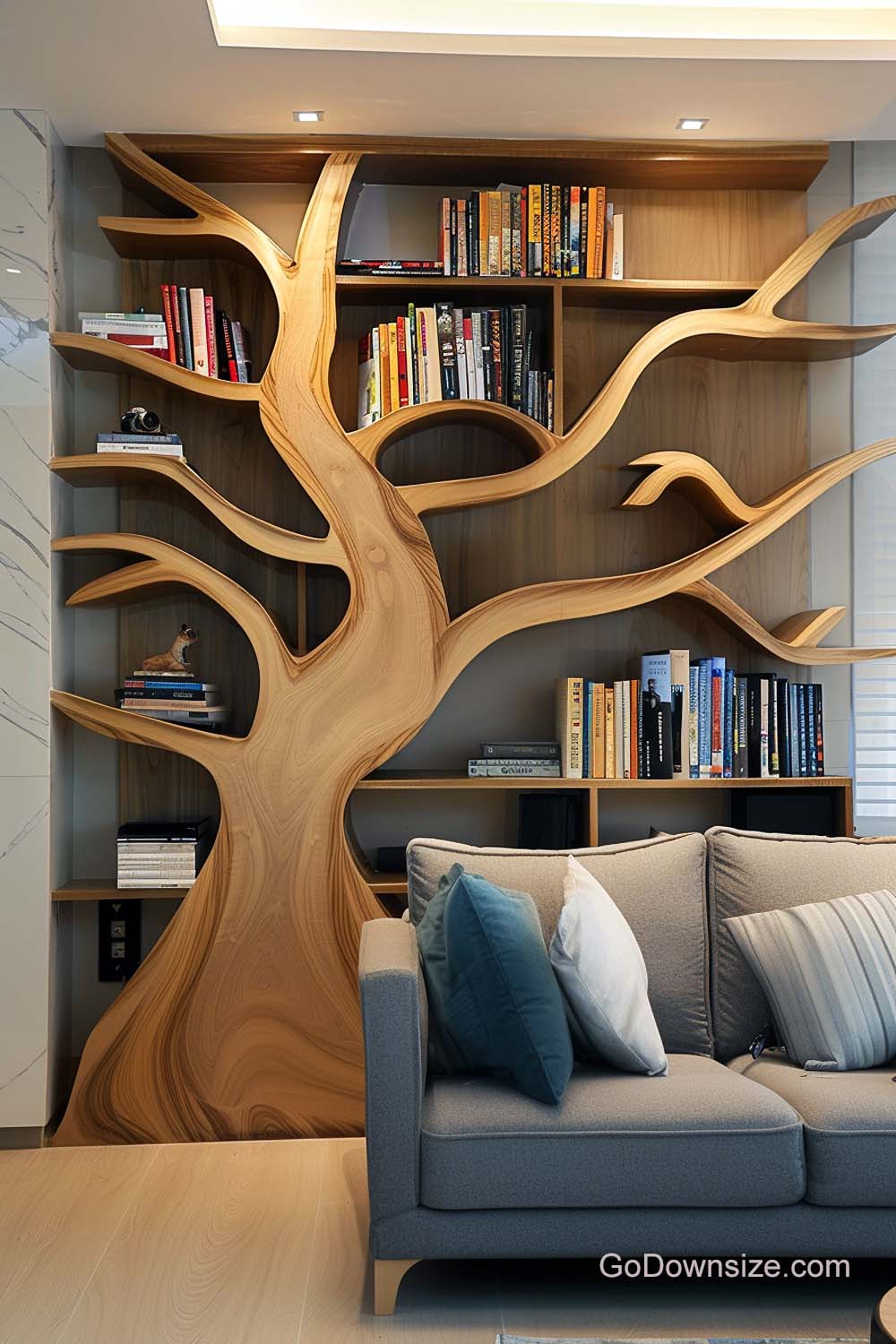 floor to celling tree bookshelves