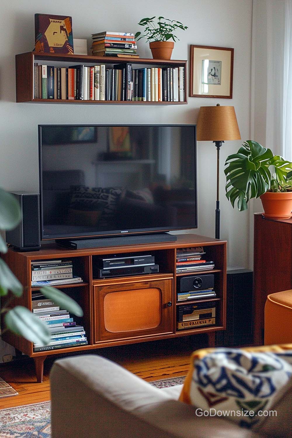 free-standing console table with books