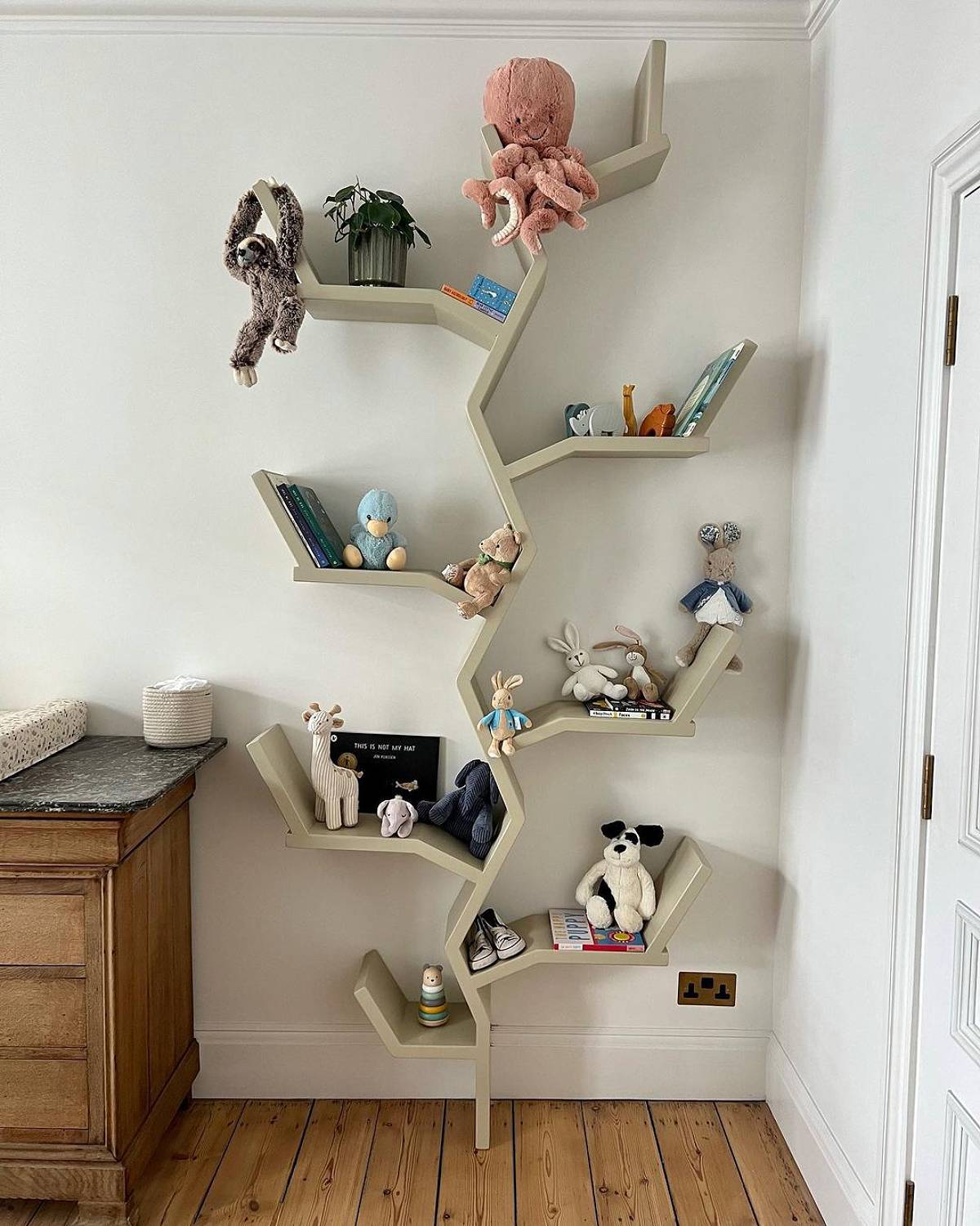tree shelves for stuff toys and books