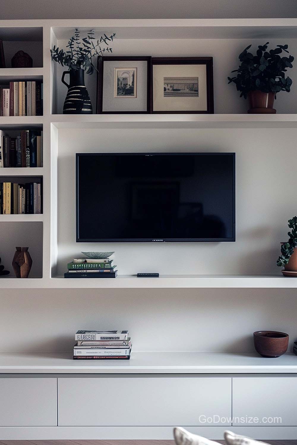 white minimalist TV setup