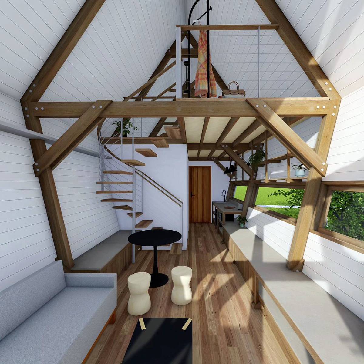 Sleek White Tiny House With Wood Accent