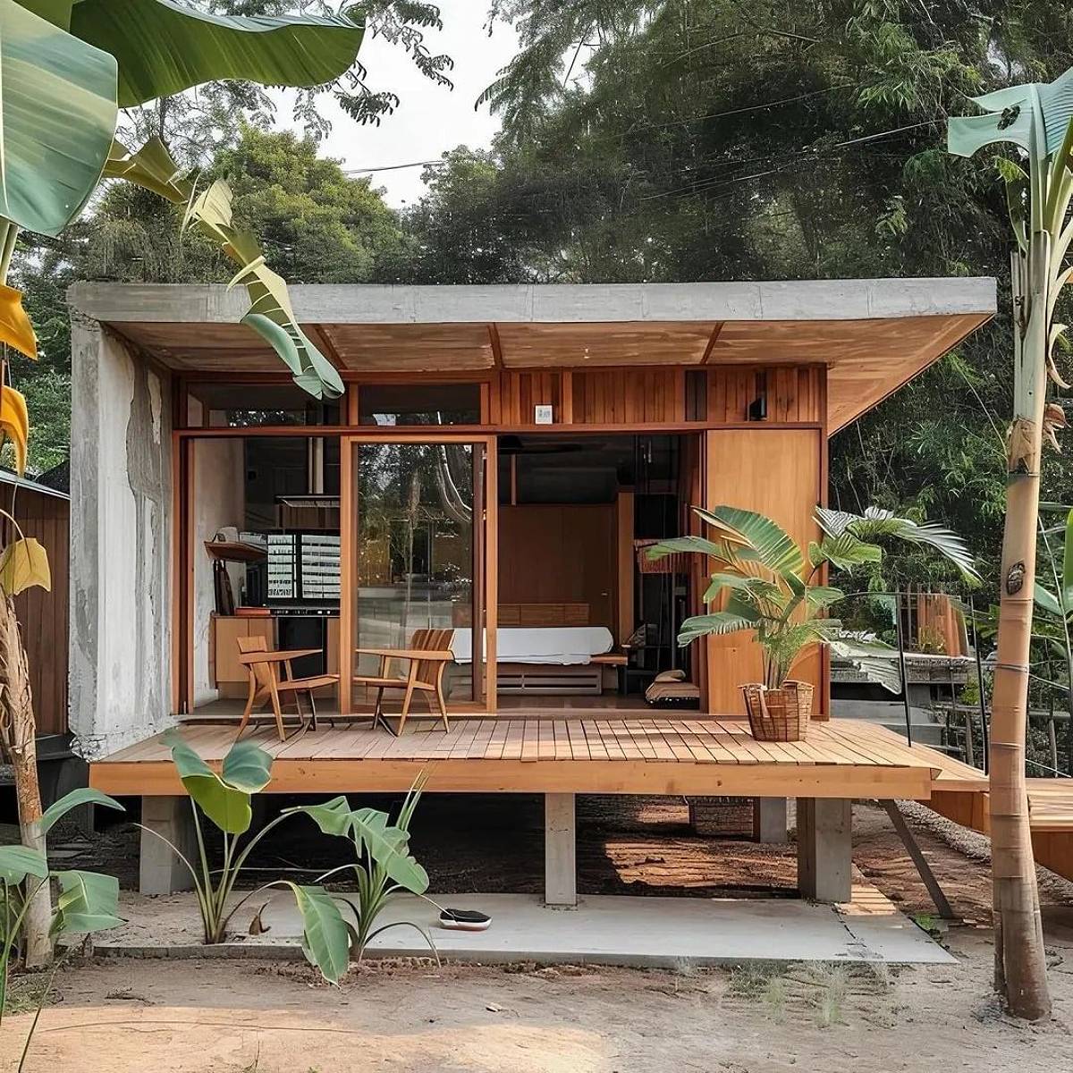 Wooden Tiny House With Floor To Ceiling Windows (1)