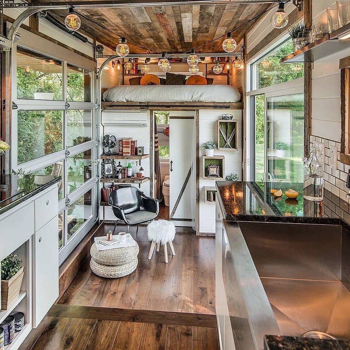 Wooden Tiny House With Floor To Ceiling Windows