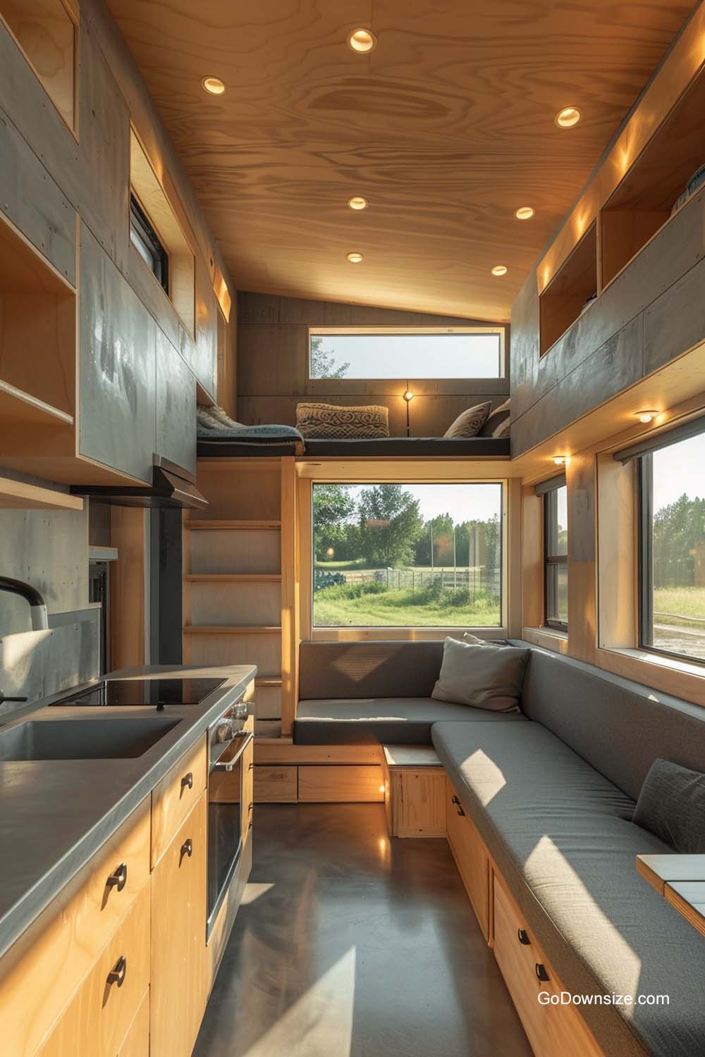 Wooden Tiny House With L-shaped Seating